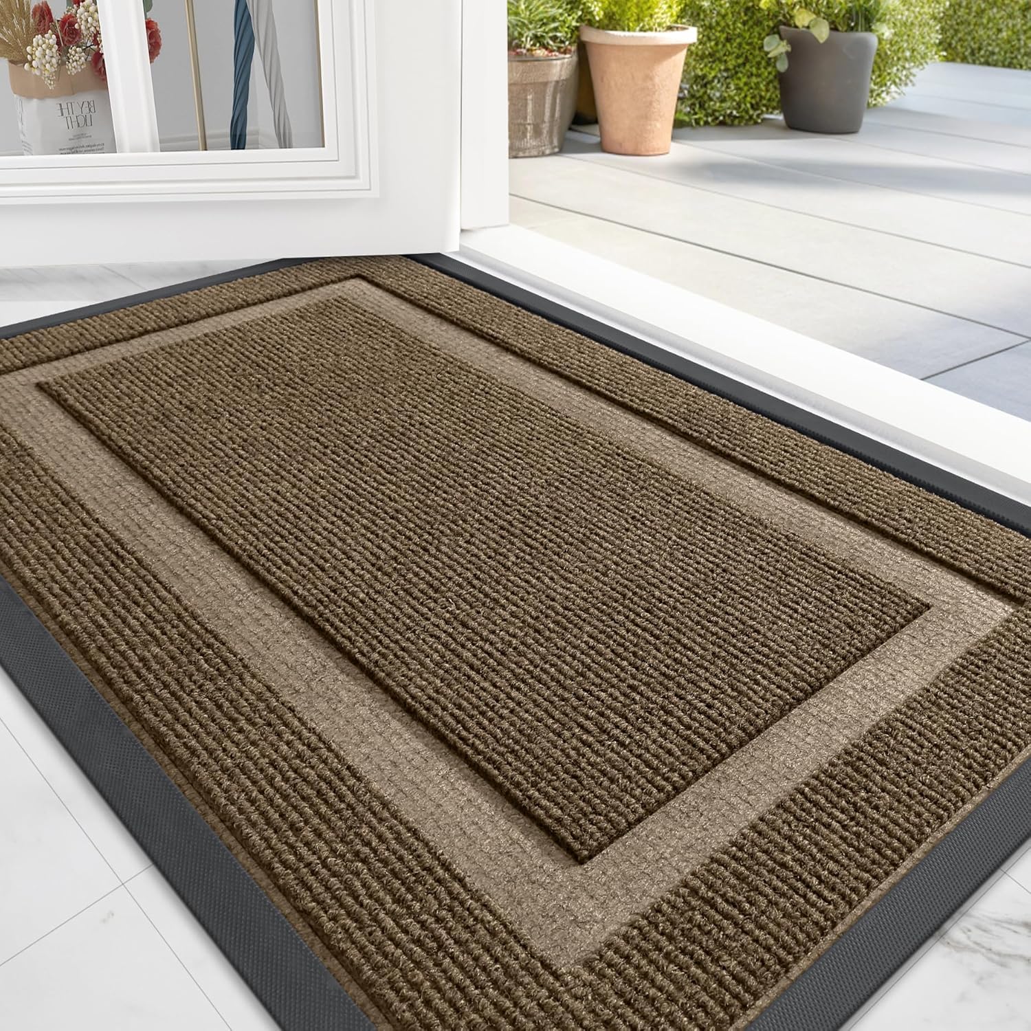 Homaxy Door Mat, Rubber Backed Non Slip Door Matts Indoor, Dirt Trapper Absorbent Mats, Washable Front Doormat Outdoor, Heavy Duty Floor Mat for Entrance, Kitchen and Garden, 60 x 90 cm, Brown