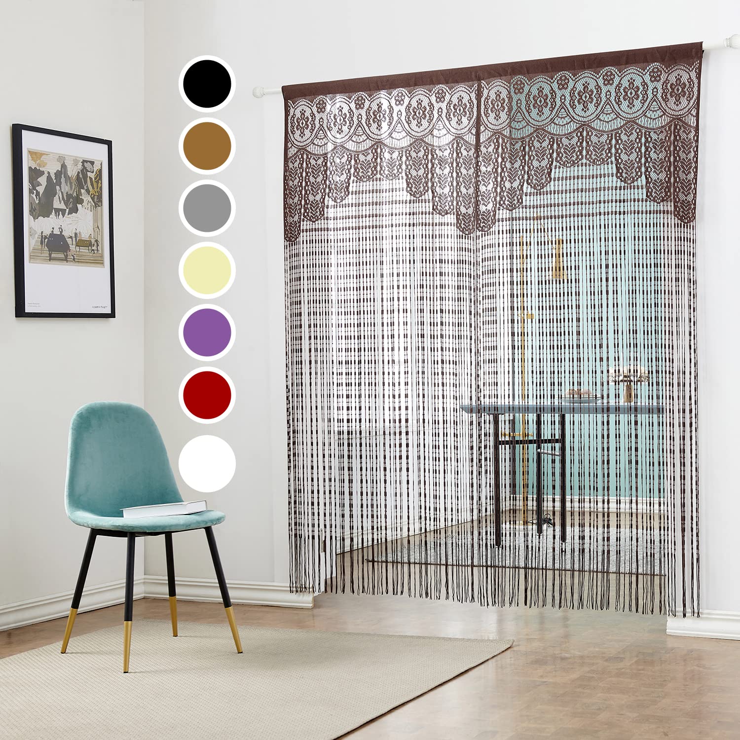 HSYLYM Lace Curtains Lightweight Soft Fine Texture Delicate Voile Lace Window Curtains for Living Room,Brown,90x200cm(35x78inch)