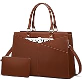 LOVEVOOK Laptop Tote Bag for Women, Leather Business Office Work Bag Computer Briefcase with Small Clutch fit for 15.6 Inch Laptop Brown