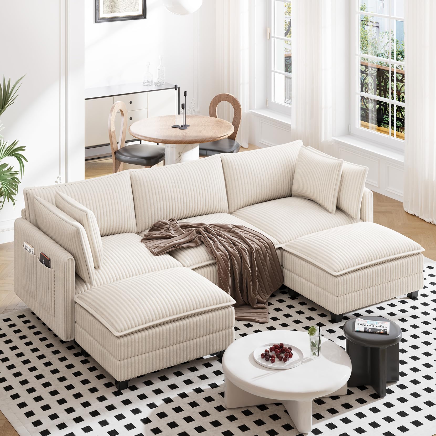 View 1 of ****MIDDLE SECTION ONLY***
Vesgantti 109" U Shaped Cloud Sectional Sofa, Comfy Corduroy Upholstered Sectional Modular Sofas for Living Room, Modern Modular Couch with 2 Ottoman Deep Seat, Beige