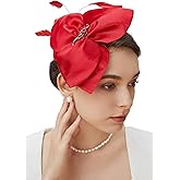Coucoland Fascinator Hat Cocktail Tea Party Fascinator Headband Vintage Derby Fascinators for Wedding (Red)