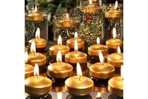 GINITIRI 2 inch Gold Floating Candles, 48 Pack Unscented Floating Candles for Centerpieces,5-6 Hours Water Activated Candle Bulk for Cylinder Vases Wedding Pool