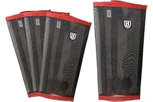 Harrison Howard Loose-Fitting Horse Fly Leggins Breathable, Tear-Resistant Fine Mesh Leg Guards Stay-on Comfortable Fly Boots (Set of 4) Red Pony