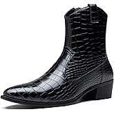Jousen Cowboy Boots for Men Crocodile Embossed Men's Western Boot with Belt Buckle Side Zipper Stylish Retro Short