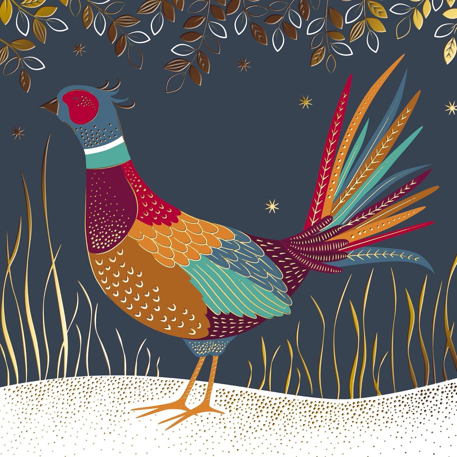 GBCC Charity Christmas Cards - Pack of 8 Premium Christmas Greeting Cards with Envelopes - Festive Pheasant - Gold Foil Finish - Supporting UK Charities