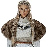 MCJC Medieval Cloak,Viking Costume Faux Fur Shawl For Women, Halloween Performance Accessory
