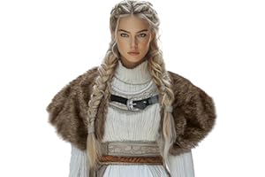 MCJC Medieval Cloak,Viking Costume Faux Fur Shawl For Women, Halloween Performance Accessory