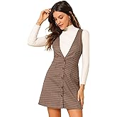 Allegra K Women's Overall Dresses Fall Jumper Halloween Houndstooth Pinafore Plaid Dresses