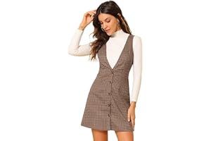 Allegra K Women's Overall Dresses Fall Jumper Halloween Houndstooth Pinafore Plaid Dresses