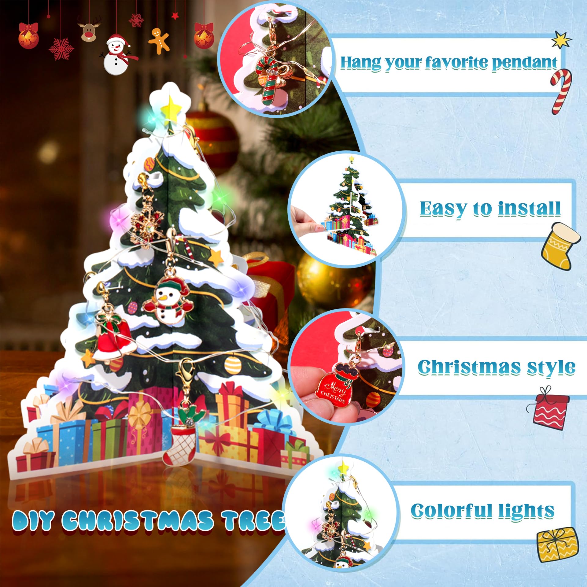 Christmas Advent Calendar Bracelets for Kids - 24 Day DIY Jewelry Making Kit with 22 Charm Beads & 2 Adjustable Bracelets - Advent Calendar for Girls,Creative Gift for Kids,Teens,Women