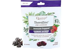 Quantum Health TheraZinc USDA Organic Elderberry Raspberry Zinc Lozenges For Adults and Kids, Immune System Support, Individually Wrapped & Bagged, 18 Ct.