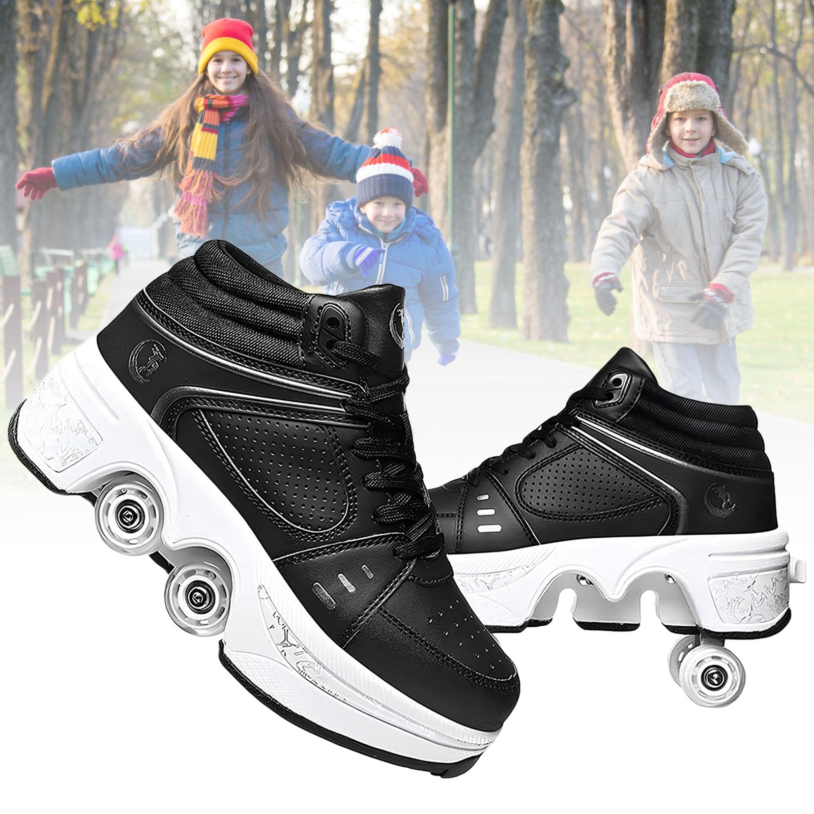 TOME.SKATES Roller Skates Shoes boys and girl，Shoes with Wheels for women and men，Adjustable Double Row Skating Shoes for kids,Trainers/Skates 2 in 1 (C, EU-39)
