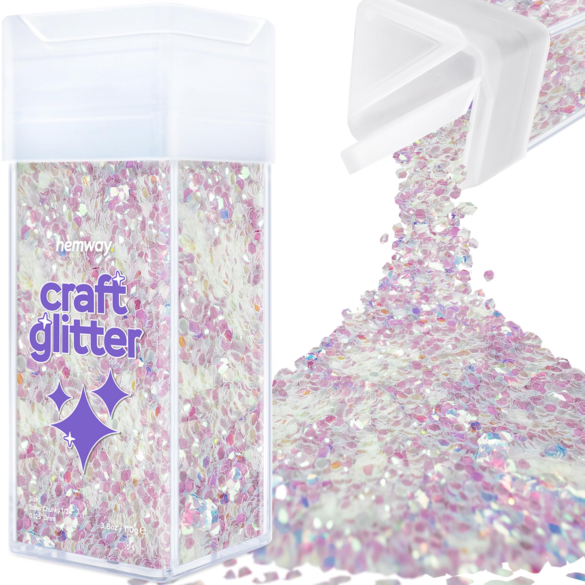Hemway Glitter Shaker Mother of Pearl Iridescent 110g Super Chunky, Craft Glitter Shaker for Resin & Epoxy Crafts, Christmas Art Supplies, Nail, Body, Face, Eye, Festival, Crafting, Slime, Sparkle