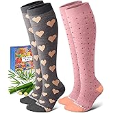 Lalapapa Bamboo Viscose Compression Socks for Women Men 2 Pairs 15-20mmHg Knee High Compression Socks Travel Nurse