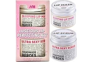 HANDMADE HEROES 100% Natural Lip Scrub Vegan Conditioning Coconut Lip Exfoliator Gentle Exfoliant Sugar Lip Polish and Lip Exfoliator Scrubber for Chapped and Dry Lips (Lip Scrub and Mask Gift Set) Stocking Stuffers