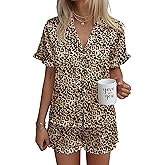 Ekouaer Satin Pajama for Women Short Sleeve Silky Pj Short Set Bow Front Tie Up Loungewear Sleepwear