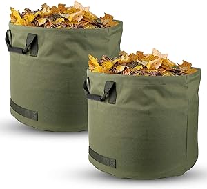 HYDDNice 2 Pack Garden Waste Bags,33 Gallons Reusable Yard Leaf Bag,Durable Canvas Lawn Bags Yard Waste Bags - H18’’, D22''