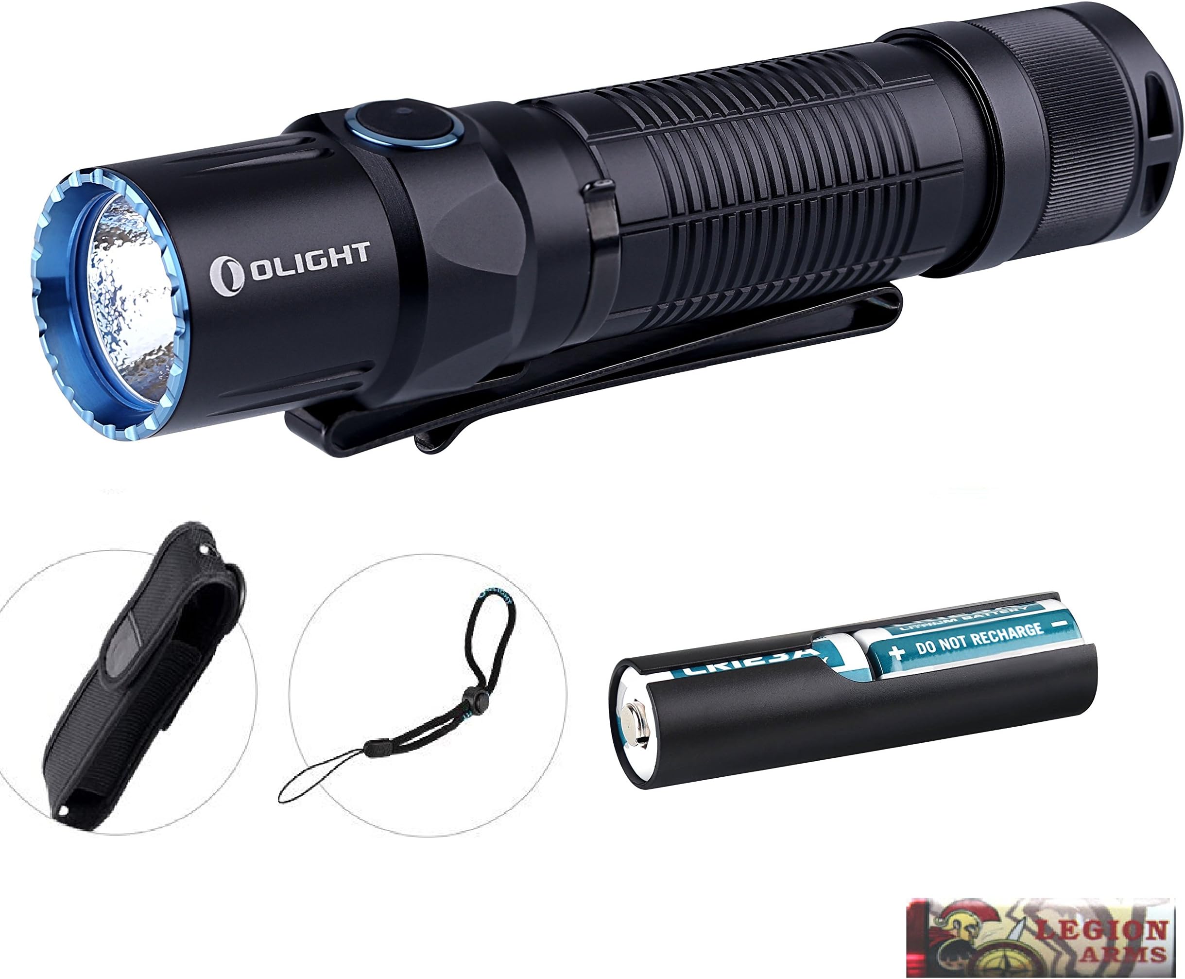 Olight M2T Warrior Tactical Flashlight Cree LED 1200 Lumen, Silent Dual Switches, Using one 18650 or two CR123A Battery (included) with Holster, Lanyard and LegionArms Sticker