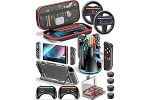 GERSKER Switch 2 Accessories, Bundle for 2025 Nintendo Switch 2, 16-in-1 Kits: Carrying Case, Joycon Charging Station, Steering Wheels & Grips, Ergonomic Grip, Game Card, Clear Case & Screen Protector