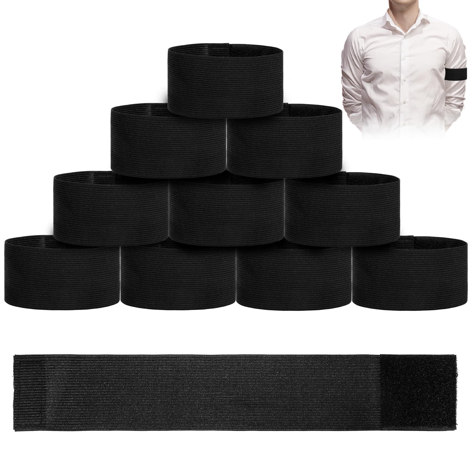 Photo 1 of 10 PCS Funeral Mourning Band, 5 X 30cm/2 X 11.8inch Mourning Bands for Badges Elastic Adjustable Funeral Bands, Black Elastic Arm Band Mourning Armband for Mourning, Funeral, Memorial, Condolence