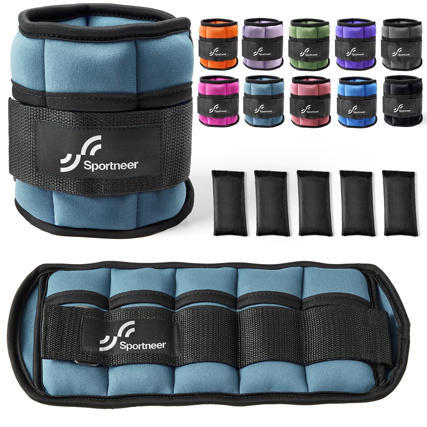 Sportneer Ankle Weights Adjustable Ankle Weights Set Wrist Strap 0.45kg - 2.25kg Each Ankle, 0.9kg - 4.5kg a Pair