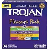 Trojan Pleasure Pack Assorted Lubricated Latex Condoms, 34 Count, Assortment of our Most Stimulating Condoms - Twisted Pleasu