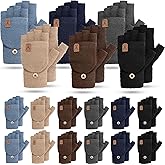 Cuffbow 12 Pairs Convertible Fingerless Gloves Knitted Winter Fingerless Mittens for Girls Women Half Finger Warm Gloves with Cover Cap, 6 Colors
