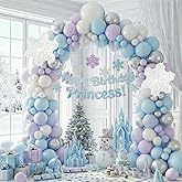 ECEAE 148Pcs Winter Balloon Arch Garland Kit - Pastel Blue Purple White Silver Balloons with Snowflake Balloons for Snow Princess Theme Party Decorations, Girls Winter Wonderland Birthday Backdrop