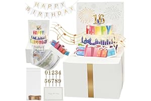 JINSTABAG Birthday Money Box for Cash Gift, Money Pull Box with Music Light 3D Cake and DIY Number Placard for Any Age, Birth
