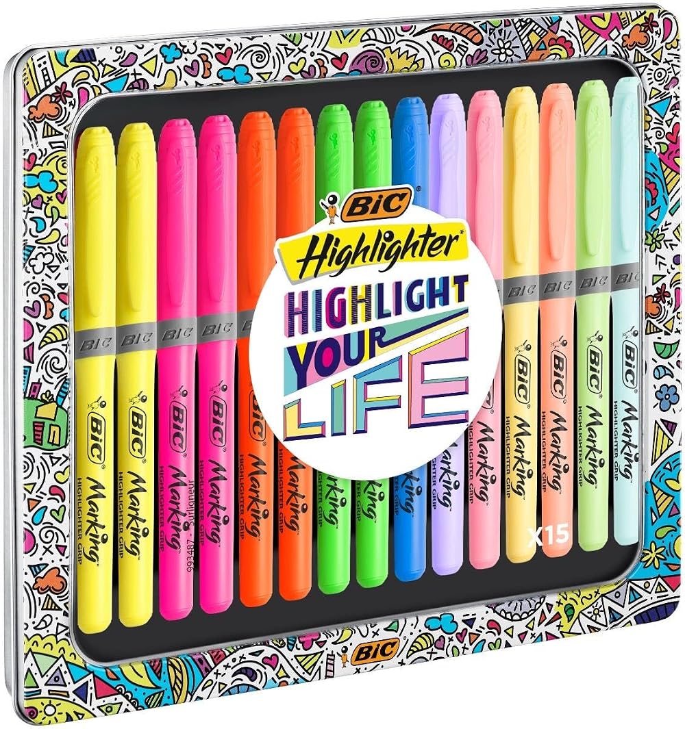 BIC Highlighter Collection Box Assorted 9 Intense 6 Pastel Colours 15 Pack