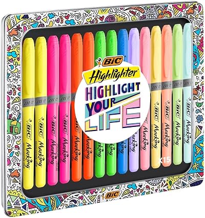 BIC Highlighter Collection Box Assorted 9 Intense 6 Pastel Colours 15 Pack