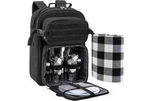 Vogano Beach Picnic Backpack Bag for 2 Person with Insulated Cooler Compartment,with Lightweight Blanket,Cutlery Set,for Hiking Camping Tactical Outdoor
