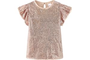 Noomelfish Girls Short Sleeve Sequin Shirts Party Glitter Sparkly Tops Blouse (5-12 Years)