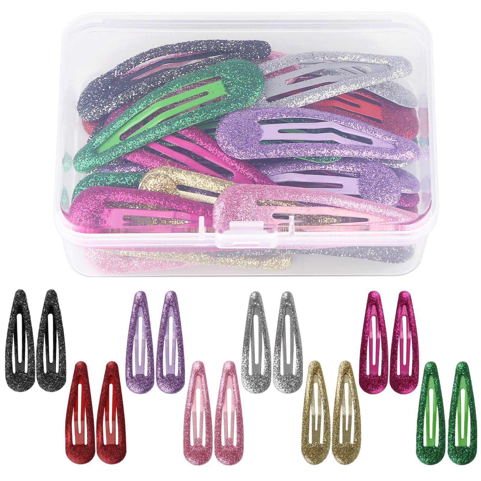 Pack of 32 Glitter Sequin Hair Clips, Colourful Non-Slip Hair Clip, Metal Snap Hair Pins, Sparkly Bangs Hair Clip, Hair Styling Accessories for Toddlers, Girls, Women, 4.8 cm Long, 8 Colours
