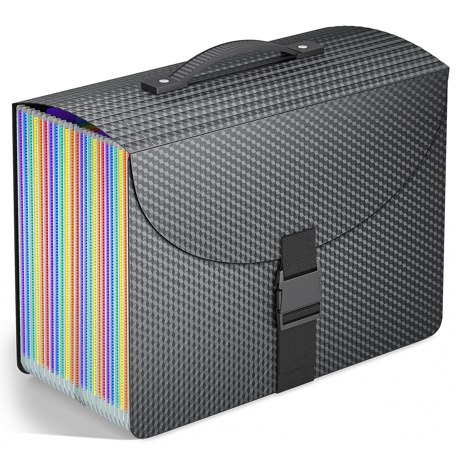 Vanulee 25 Pockets File Organiser Box File Folder,Document Organiser Concertina File Expanding Folders for A4 Paperwork,Paper Bills Receipt Plastic File Box Filing Cabinet,Sturdy Handle,2 Tabs,Diamond