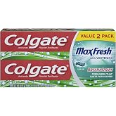 Colgate Max Fresh Whitening Toothpaste with Mini Breath Strips, Clean Mint - 6 Ounce (2 Pack)