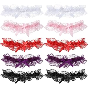 10PCS Lace Leg Garters for Thigh, 5 Colors, Weight Range 80-190 lb | Elegant Stretchy Multicolor Lace Thigh Garters Bands for