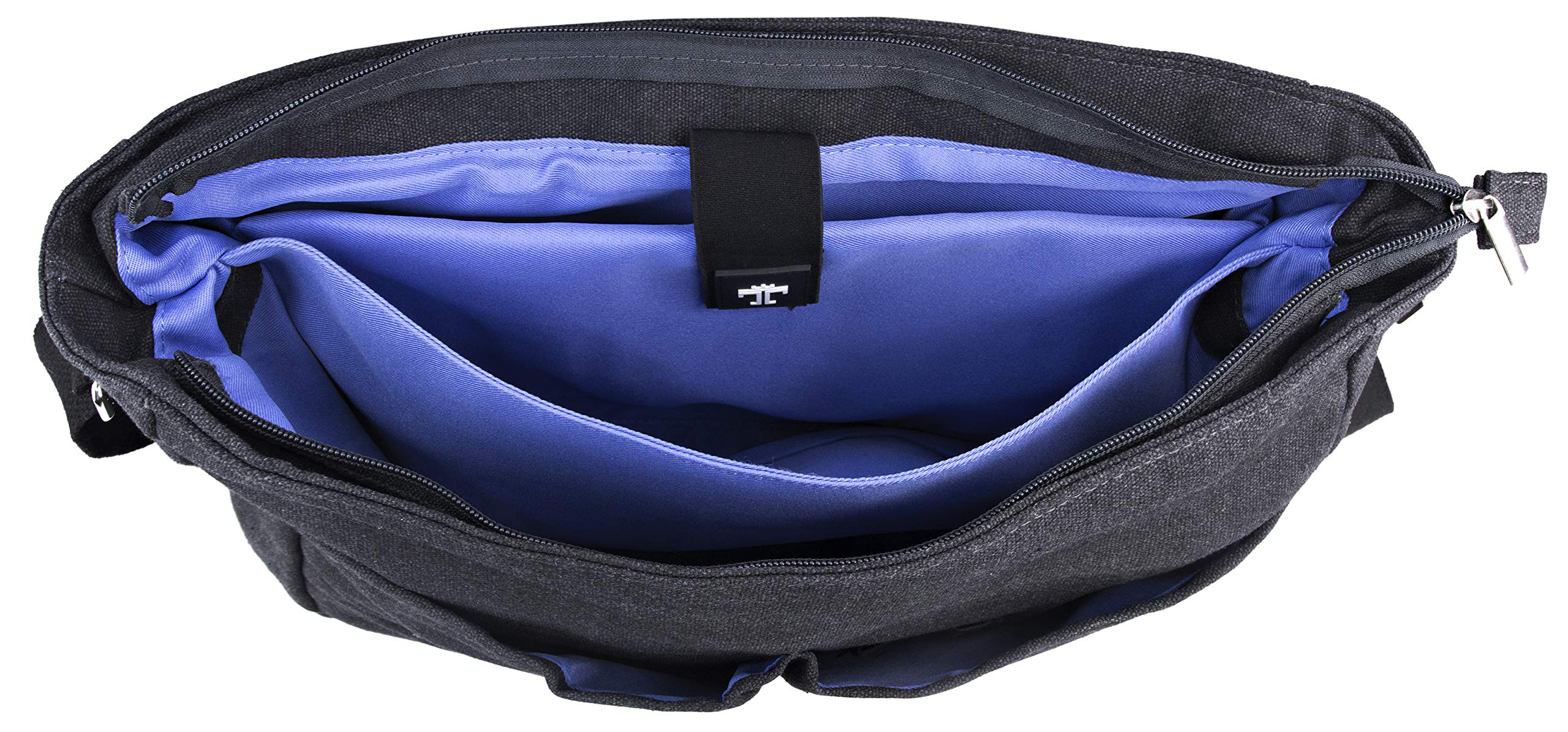 TRAVANDO Laptoptasche 14-16 Zoll Laptop Tasche Herren Umhängetasche Canvas Segeltuch Kuriertasche Messenger Bag Herren für Arbeit Schule Freizeit Notebook Tasche (Schwarz) 2