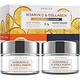 Skin 2.0 Vitamin C & Collagen Face Moisturizer – Anti Aging Day & Night Cream for Smooth & Radiant Skin, Firms & Restores Dull Complexion – Dermatologist Tested, Korean Skin Care Set, Vegan – Duo Pack