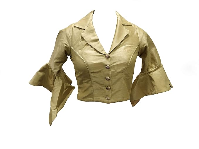 WOMEN'S DUPION SILK BELL SLEEVES COLLAR NECK PADDED BLOUSE