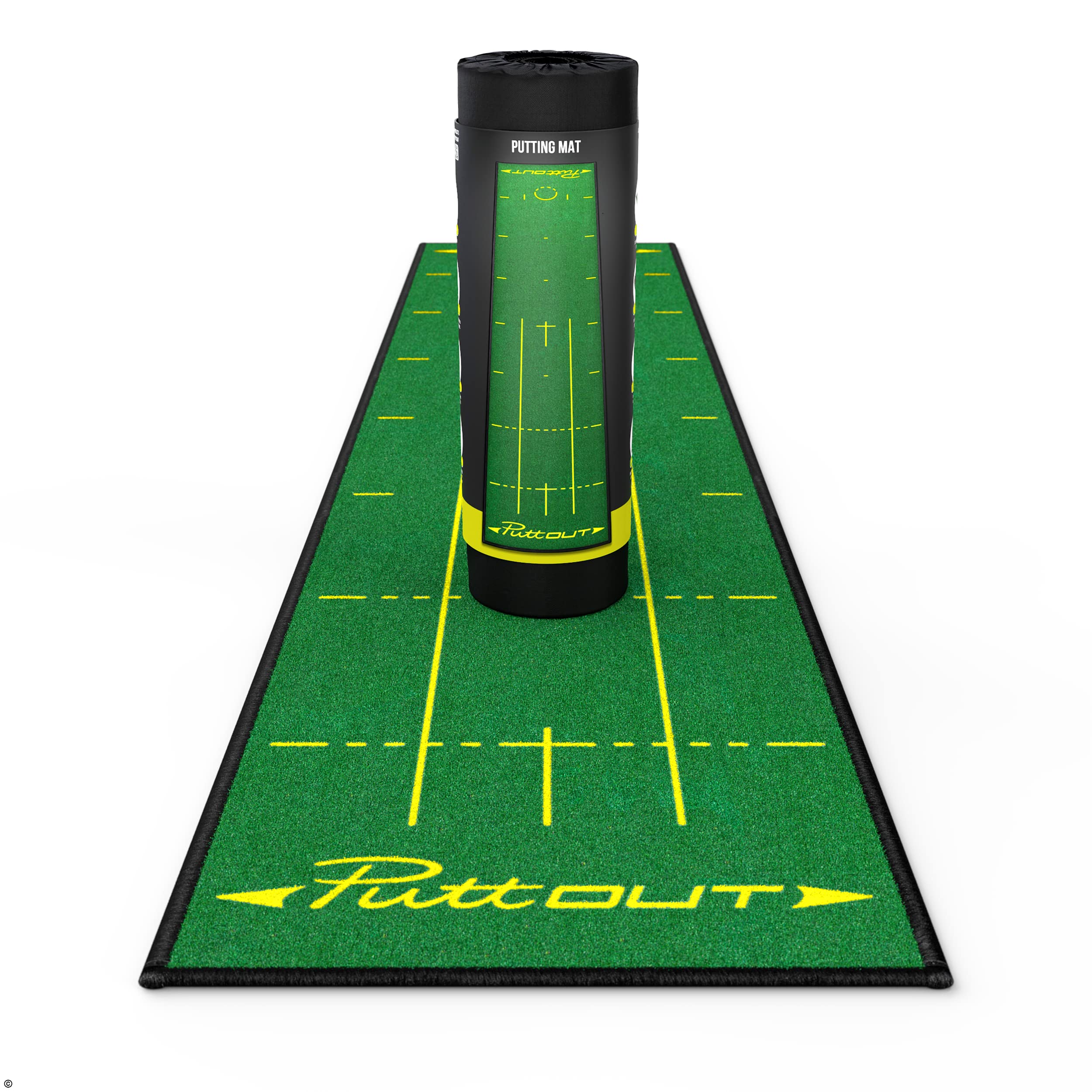 PuttOut Unisex's Tournament Inspired Limited Edition Putting Mat, Yellow/Green, 240 x 50 cm
