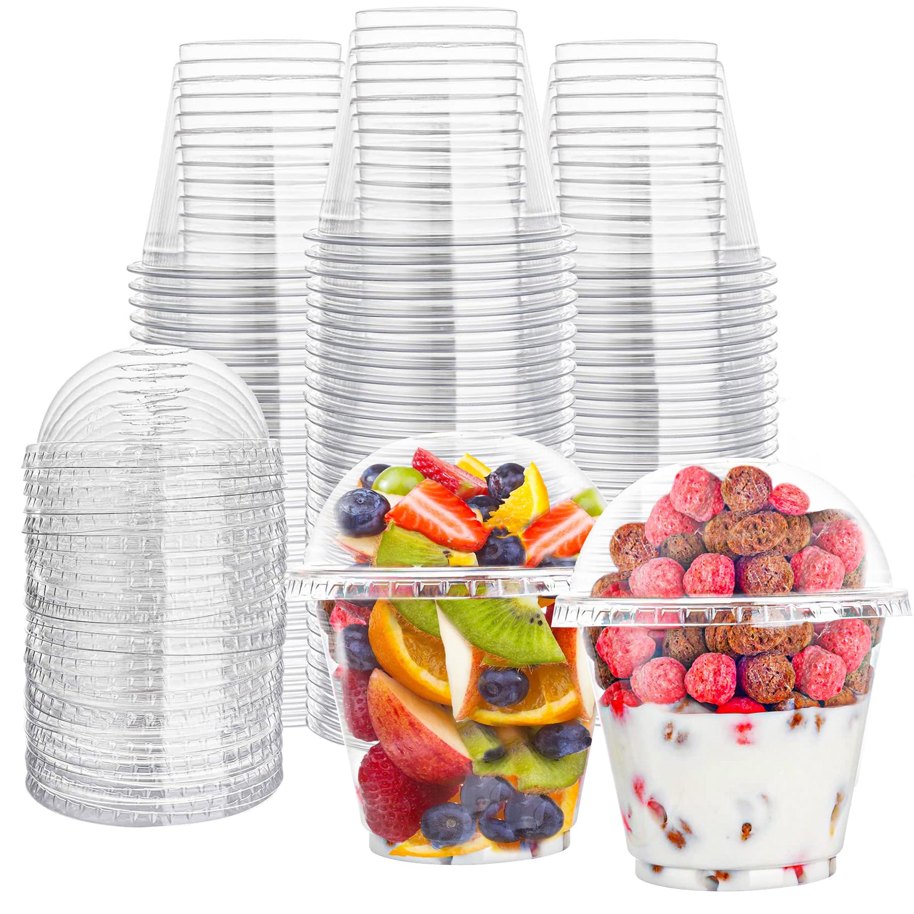 Photo 1 of Lullaby 200Pack 9oz Clear Plastic Cups with Dome Lids, Dessert Cups with Lids, Disposable Parfait Cups, Party Cups Cupcake for Parties and Daily Use