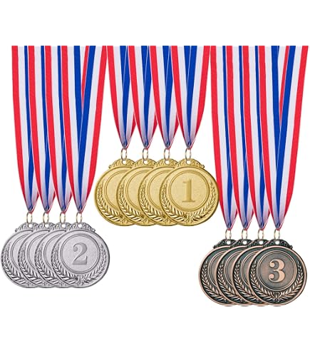 Victory Torch Medals With Ribbon - Gold, Silver, Bronze Metal Medals, Red White Blue Neck Ribbon, Pack Of 10 - View #14