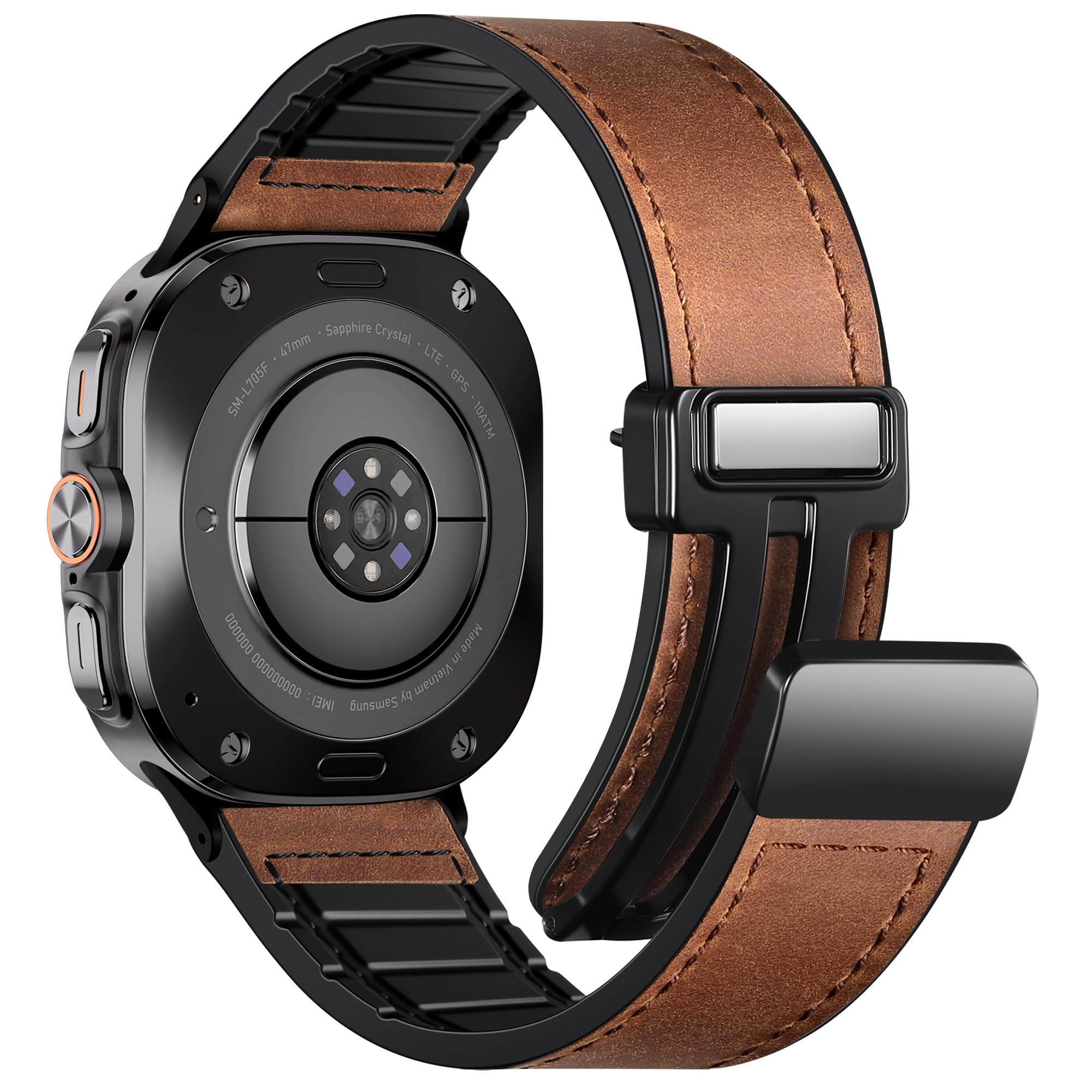 Charlam Magnetic Leather Bands Compatible with Galaxy Watch Ultra Bands 47mm (2025/2024), Genuine Leather Classic Straps with Adjustable Magnetic Buckle for Samsung Ultra Watch Band Men Women, Brown