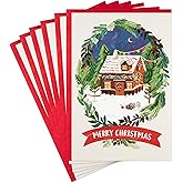 Hallmark Cute Christmas Cards (6 Cards with Envelopes) Snowy Cabin