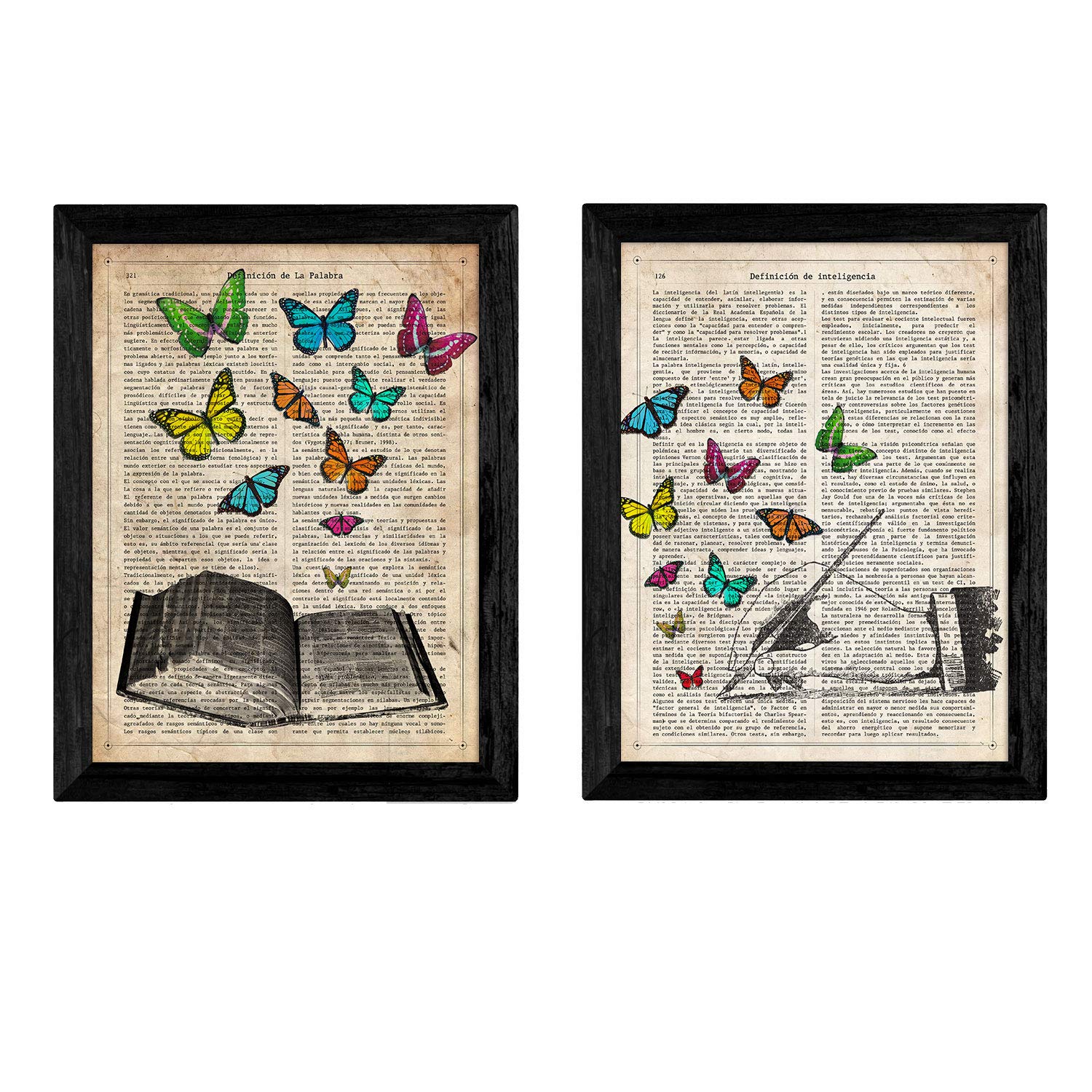 Pack two sheets vintage hand book and dictionary definitions of intelligence and palabraTamaño A4 - Unframed. 250 Gr