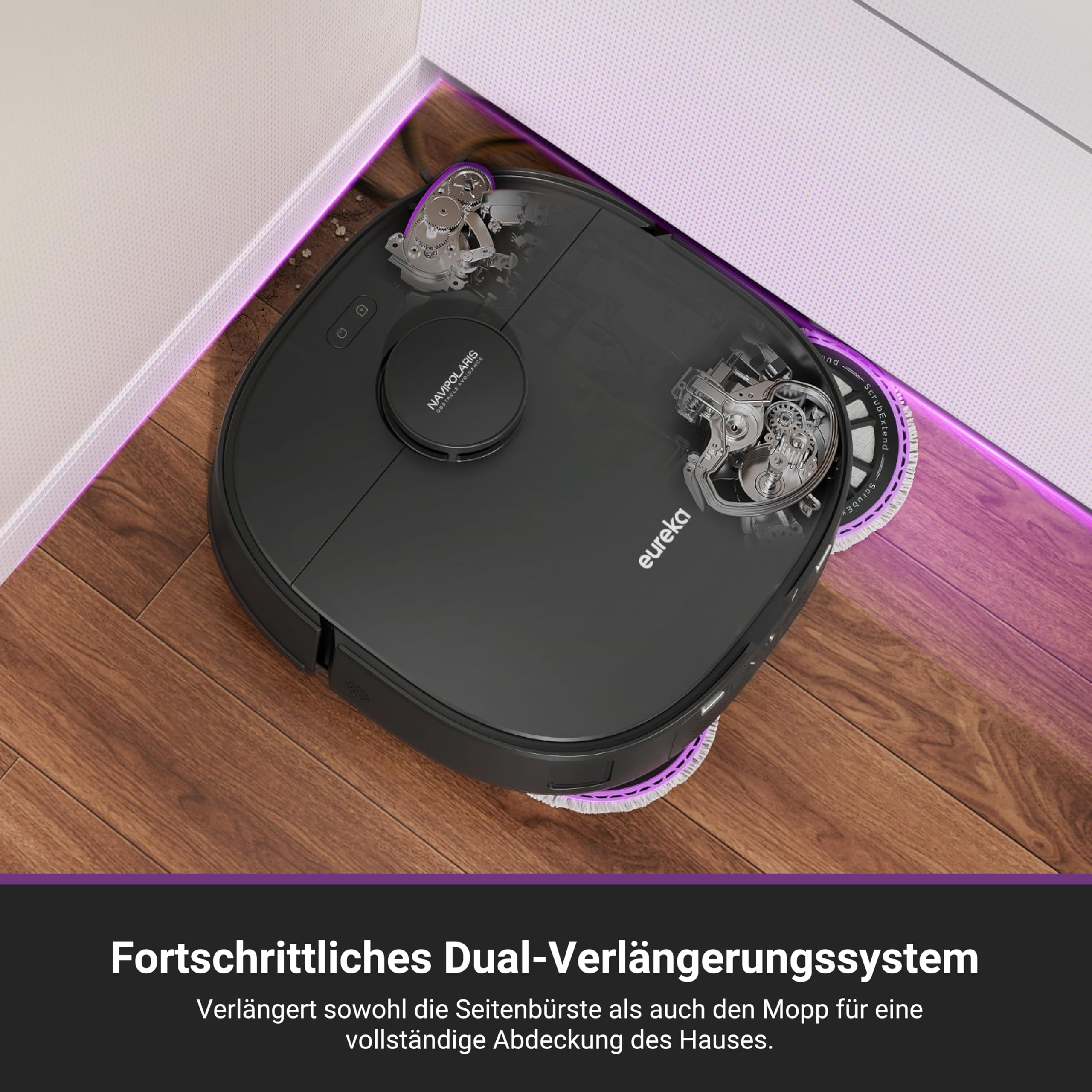 Eureka J15 Max Ultra Saugroboter mit Wischfunktion, Extensible Seitenbürste & Wischarm, 22000Pa Saug Wischroboter mit Selbstreinigung, 80℃ Heißwasserreinigung, IntelliView 2,0, Anti-Wickel 5
