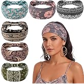 6Pack Boho Wide Headbands for Women, Knotted African Bandana | Nurse Headbands, Non-Slip Stretch Hairbands, Thick Headbands for Women, for Daily Wear, Workout,Cycling,African Head Wrap