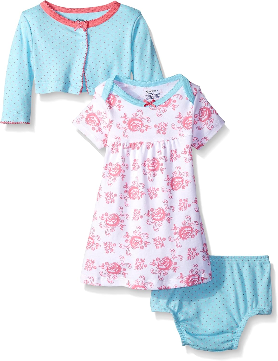 Gerber Baby Girls' 3-Piece Cardigan, Dress and Diaper Cover Set: Clothing