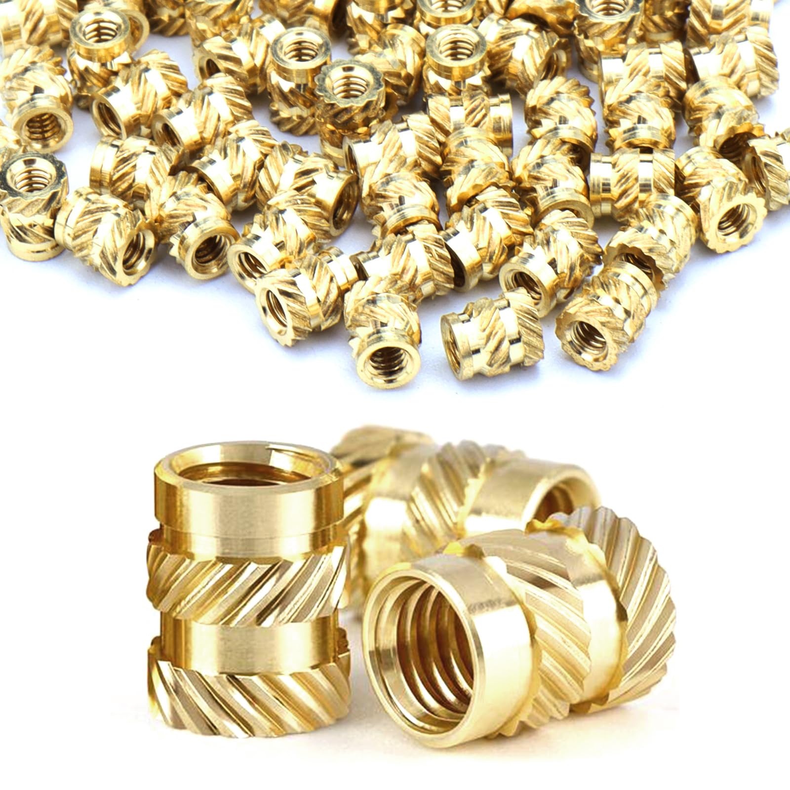 Fomiata Pack of 30 threaded inserts, M6 x 10 x 8 mm press-in nuts, brass embedding nuts, knurled nuts, plastic box for plastic parts by heat or ultrasound in 3D printer parts (M6*10 * 8mm-30pcs)